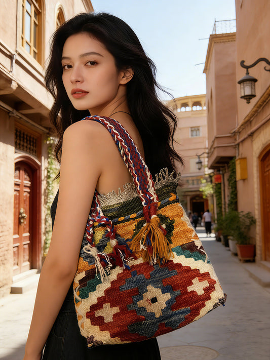 Handmade Afghan wool carpet handbag