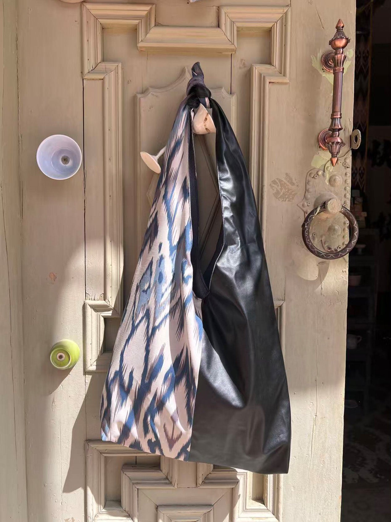 Navy Blue Adras Crossbody - PU Blend & Silk, Daily Chic