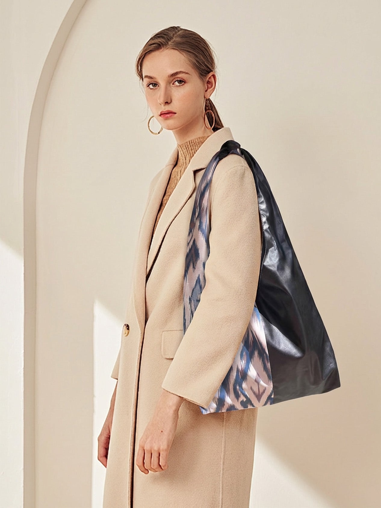 Navy Blue Adras Crossbody - PU Blend & Silk, Daily Chic