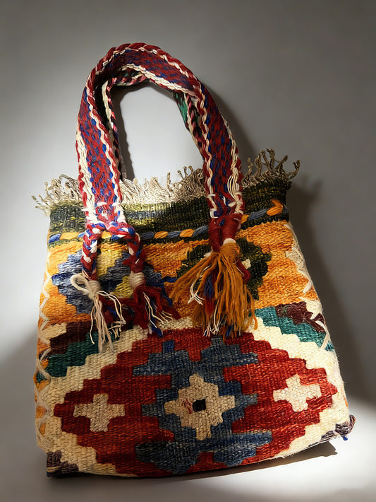 Handmade Afghan wool carpet handbag