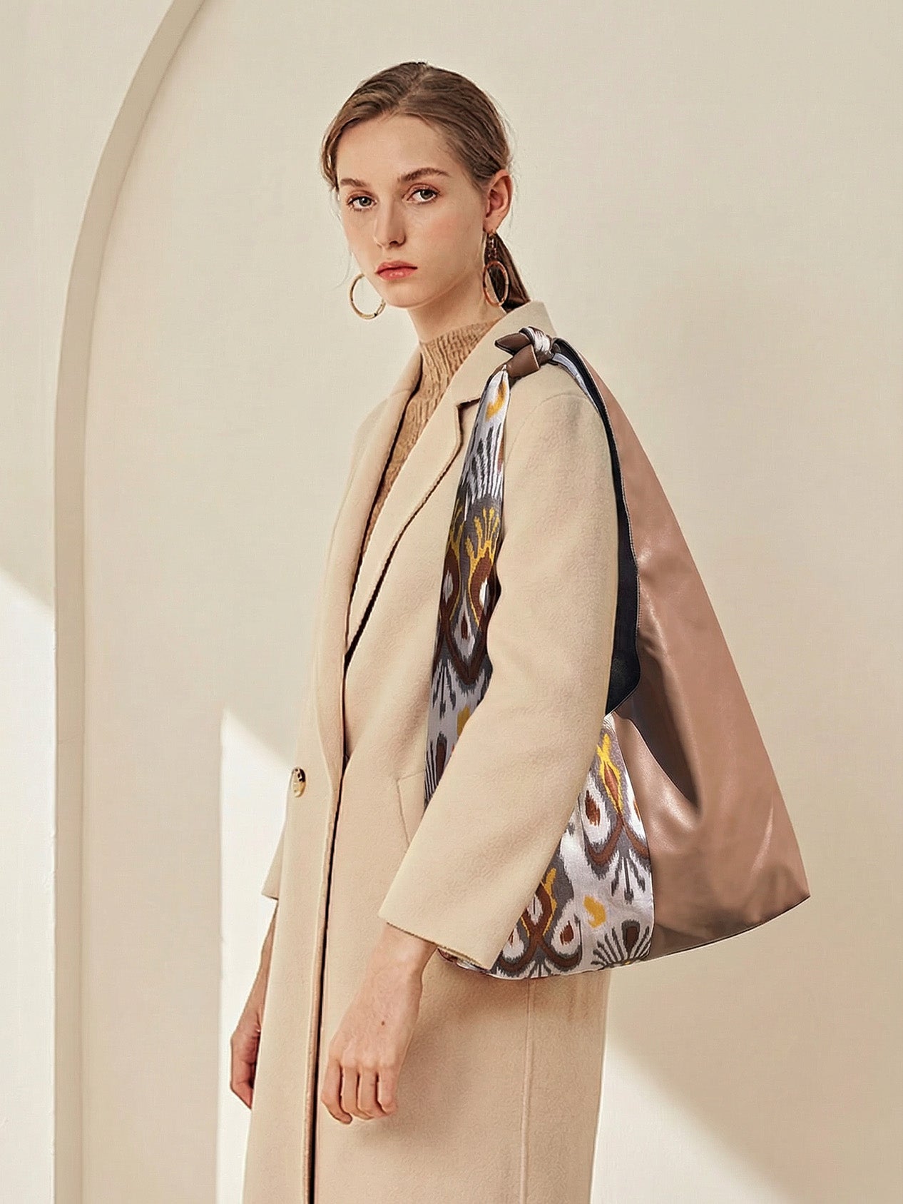 Coffee Brown Adras Bag - PU Blend, Earthy Elegance