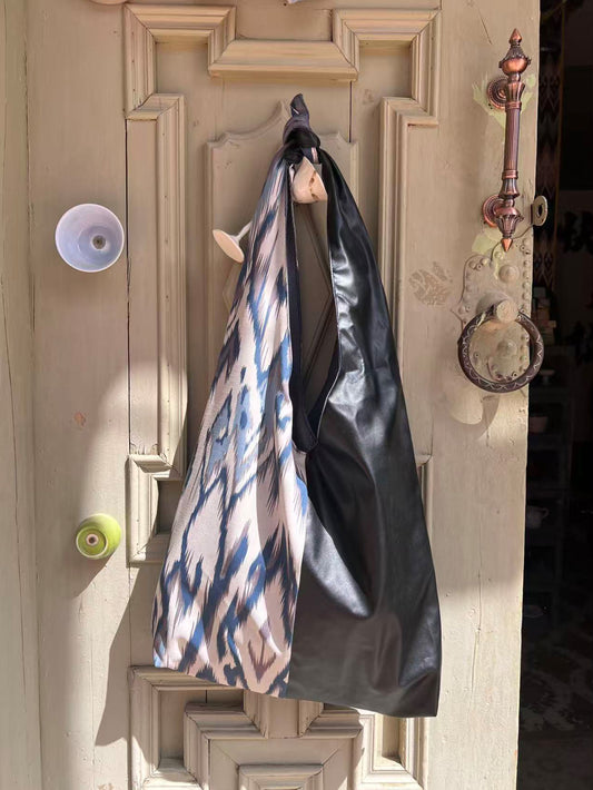 Navy Blue Adras Crossbody - PU Blend & Silk, Daily Chic